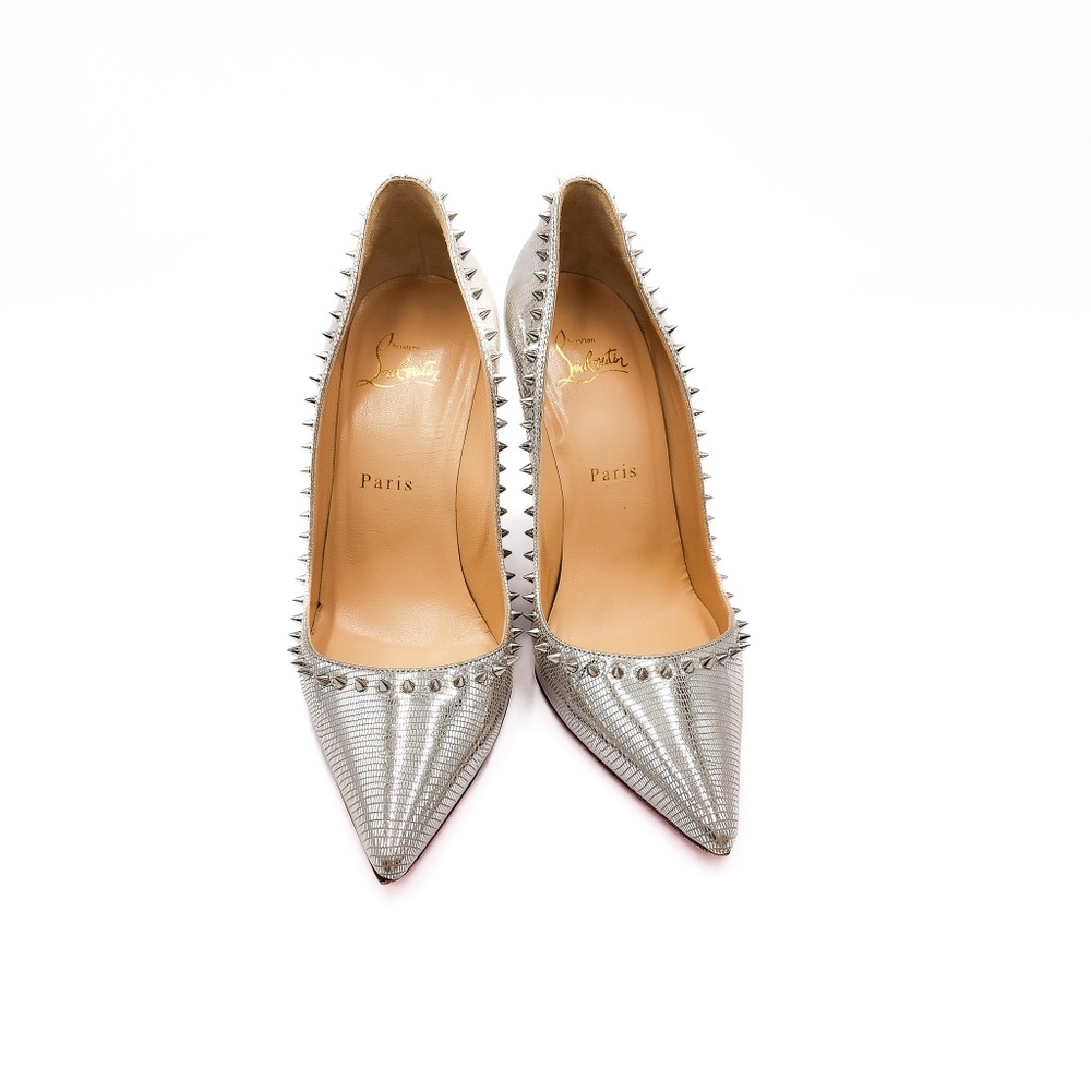 Christian Louboutin Anjalina 100 Silver Leather Spike Pumps EU 37 - Picture 4 of 9
